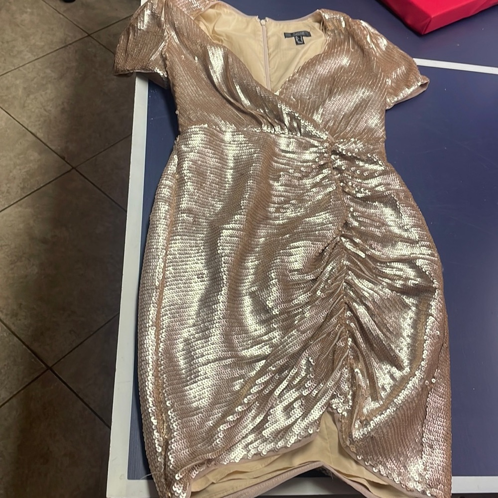 NWT gold sequin 0 mini dress cap sleeve Aidan maddox